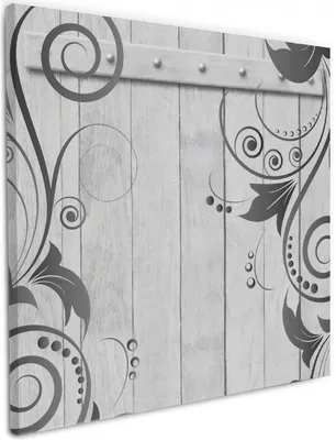 Produktbild von Wallario Premium Leinwandbild Graue Holztür mit Schnörkelmuster in Größe 50 x 50 cm