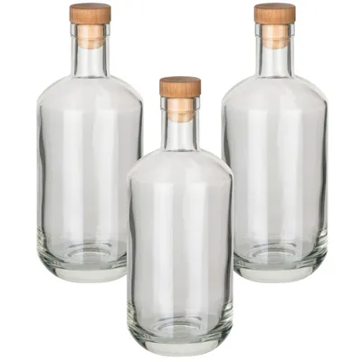 Produktbild von gouveo 3er Set Dekanter 700 ml Pacho mit Korken (HGK) - Leere Whisky-Flasche aus Glas mit Korkverschluss - Glas Karaffe mit markantem Flaschenkörper