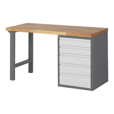 Produktbild von STIER Werkbank Premium, 5 Schubladen, 150x70x89cm, aus pulverbeschichtetem Stahl und Buche, ideal für vielfältige Montage- und Werkstattarbeiten, robust und vielseitig