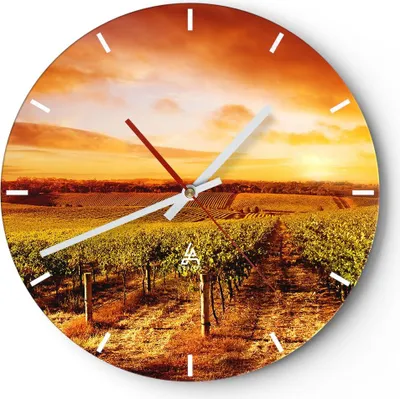 Produktbild von Wanduhr - Rund - Glasuhr - Weinberg Aussicht Landschaft - 30x30cm - Schleichendes Uhrwerk - Lautlos - zum Aufhängen bereit - Dekoration Modern - Wanddekoration aus Glas - C3AR30x30-0170
