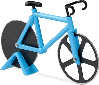 Image de Coupe-pizza Relaxdays en forme de vélo, coupe-pizza amusant avec des roues en acier inoxydable, coupe-pizza et pâte, bleu