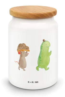 Produktbild von Mr. & Mrs. Panda behälter Schildkröte Maus - Weiß - Geschenk, Spazieren, Freundinnen, Frischhaltedose, müslidose, zuckerdose, Vorratsbehälter, Keksdose