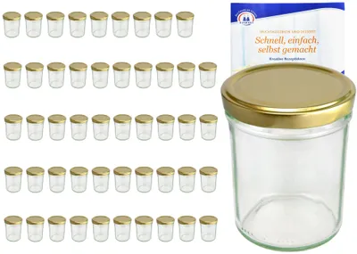 Image de lot de 50 pots 230 ml HOCH To 66 avec couvercle doré et livret de recettes Diamant Gelierzauber