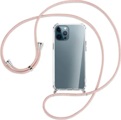 Produktbild von Handykette Backcover-Schutzhülle mit Band (Metall silberfarben) für Apple iPhone 12 Pro Max - roségold