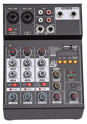 Produktbild von Sound Mixer USB MP3 Bluetooth Computer Input 4 Channel 48V Phantom Power Stereo DJ Mixer for Computer Recording Karaoke Studio Live Streaming