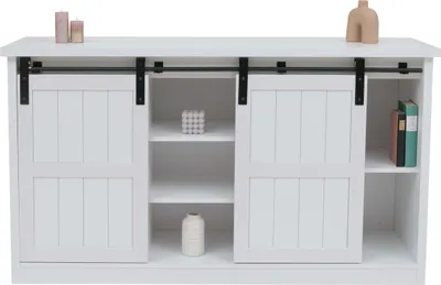 Produktbild von Sideboard MCW-K75, Highboard Regal Schrank Schiebetüre 7 Fächer Holz-Optik Industrial Metall 84x150x40cm  weiß