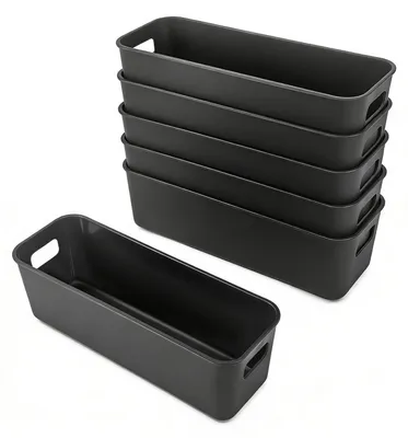 Productafbeelding van Opbergboxen, klein, smal, 30 cm, kunststof, zwart, 6 stuks