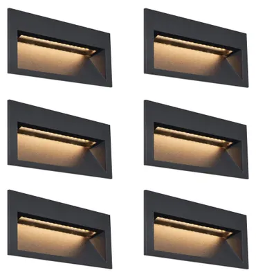 Zdjęcie produktu dla Zestaw 6 nowoczesnych wpuszczanych lamp ściennych czarnych 16 cm z LED IP65 - Mert