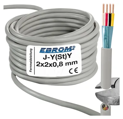 Produktbild von EBROM - 15 Meter Fernmeldeleitung Telefonkabel J-Y(St)Y 2x2x0,8 mm geschirmt + Beidraht