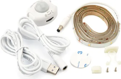 Produktbild von NCC-Licht LED Sensor USB Strip Nachtlicht Set 1,2m warmweiß 3000K 2,4W IP44 mit Bewegungsmelder