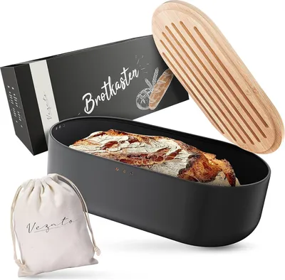 Produktbild von Brotdose Küche Nachhaltige Brotdose lange Frische spezielle Beschichtung Extra große Brotdose mit Bambusdeckel Schneidebrett Nachhaltige Brotdose inklusive Brotsack