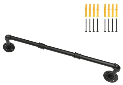 Kleiderstange aus Eisen, 74 cm, schwarz, wandmontiert, 50 kg Belastbarkeit