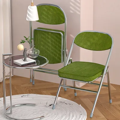 Produktbild von 2er Set Klappstuhl Gepolstert,Klappstuhl mit Cord Dickem Kissen,Campingstuhl Garten Stühle für Outdoor & Indoor & Essen & Party (Dunkelgrün)