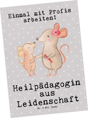 Produktbild von Mr. & Mrs. Panda Postkarte Heilpädagogin Leidenschaft - Grau Pastell - Geschenk, Grußkarte, Spruch, Fotokarte, Lustig, kunstkarte, Studium, Ausbildung, einzelkarte