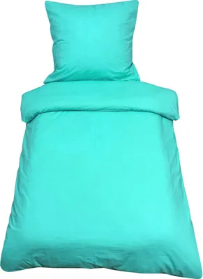 Produktbild von Bettwäsche 155x220 + 80x80 cm 100% Baumwolle Renforce Türkis Uni Einfarbig Garnitur Set