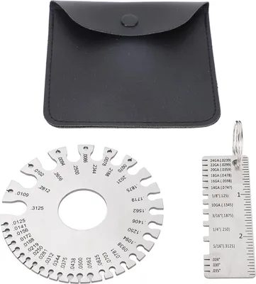 Image de 2 jauges d'épaisseur de tôle portables en acier inoxydable pour le soudage de tôles, avec sacoche de rangement