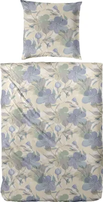 Produktbild von Primera Feinbiber Bettwäsche 135x200 Blumen Aquarell blau sand taupe 173098-73