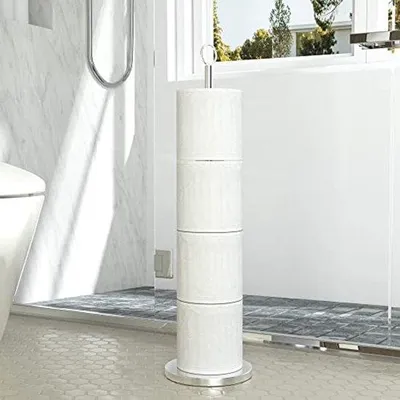 Obrázek produktu pro Ultiluxe Držák na toaletní papír - Volně stojící - Držák na náhradní role - 4 role - Standardní - Úsporný - Moderní design - Velikost - Stříbrná