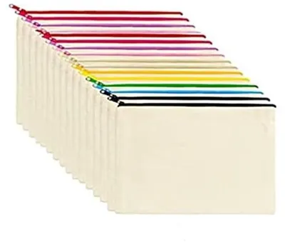 Image de Pochette en tissu blanc 21 x 12 cm avec fermeture à glissière