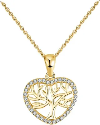 Produktbild von Suzan Gold® 925 Silber Kette für Damen mit Lebensbaum im Herz Anhänger | Zarte Symbolkette Heartroots aus echtem Sterling Silber | er Schmuck für Alltag und Anlass | Geschenk für Frauen