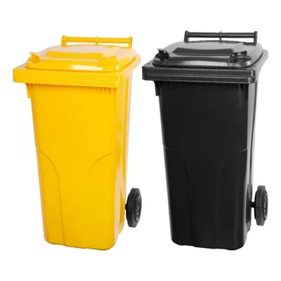 Produktbild von SuperSparSet 2x PROREGAL 2-Rad-Mülltonne MGB | HDPE-Kunststoff | 120 Liter | Gelb & Grau/Schwarz