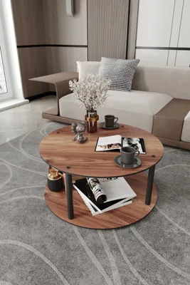 Obrázok produktu pre Skye Decor, moderný konferenčný stolík, priemer 70 cm, výška 38 cm | 100% MDF, orechová farba | Odolné nohy. Štýlový a funkčný dizajn pre váš domov.