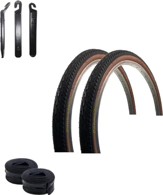 Produktbild von 2 x Roverstone 26" Fahrradreifen Fahrradmantel Schwarz Braun 47-559 (26 x 1,75) + 2 Schläuche DV inkl. Reifenheber