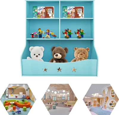 Produktbild von Spielzeug-Aufbewahrungsregal 3-stöckiges Kinderregale Bücherregal Kinderaufbewahrungs-Organisator (Hellblau)