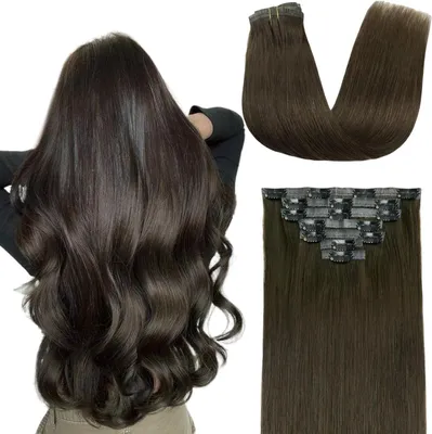 Obrázok produktu pre Prírodné vlasy clip in 55cm 90g hnedé zahusťovanie 7 prameňov