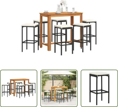 Produktbild von The Living Store 7-tlg. Gartenbar-Set Schwarz Massivholz Akazie und Poly Rattan