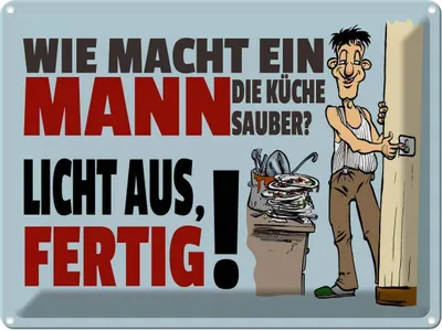 Produktbild von vianmo Blechschild 30x40 cm wie macht ein Mann Küche sauber Spruch Zitat
