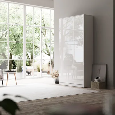 Obrázek produktu pro Skříňová postel SMARTBett Classic 100x200 - Sklápěcí postel na zeď 100VertikálníBílá/bíláVysoký lesk