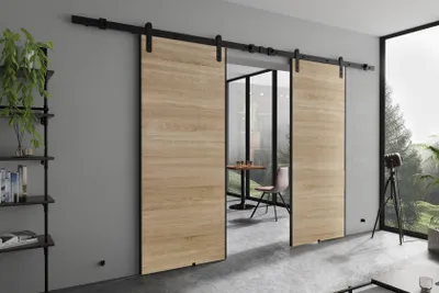 Produktbild von KIER FURNITURE AURA DUO – Schiebetür Komplettset – 212x205x1,6 cm - Sonoma-Eiche