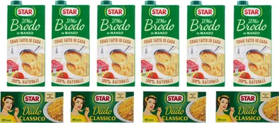 Produktbild von 6x Star brodo Manzo Brühe Flüssigkeit Rindfleisch an Geschmack Fertiggerichte 1Lt + 4x Star classico dado brodo Suppenwürfel Brühe
