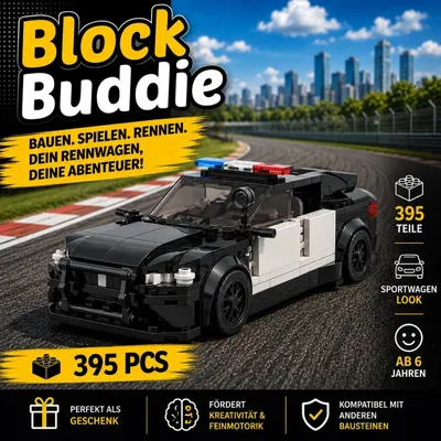 Produktbild von BlockBuddie™ M5 Polizeiauto inspiriertes Klemmbaustein Auto mit 395 Teilen – Sportwagen Modellbausatz