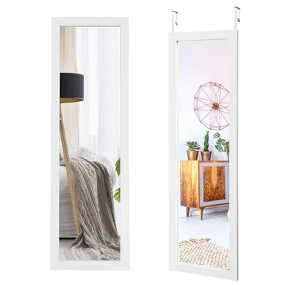 Produktbild von GOPLUS Türspiegel mit Höhenverstellbaren Hängehaken, Wandspiegel mit MDF Rahmen, 120x37cm Hängespiegel, Ganzkörperspiegel für Schlafzimmer Wohnzimmer Bad (Weiß)