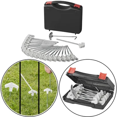 Produktbild von 20x Schraubheringe 20cm Metall Koffer und Heringzieher Zeltheringe schrauben