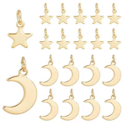 60er Set Stern- & Mondanhänger, 18K vergoldet, 304 Edelstahl