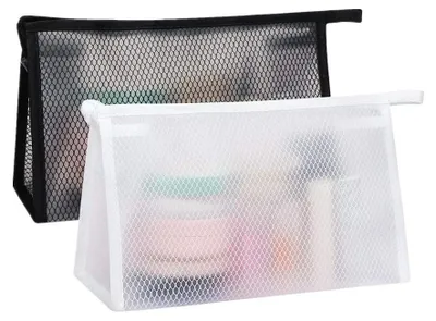 Produktbild von Kosmetiktaschen (2er-Set) - Wasserdichte Kulturtaschen mit großem Fassungsvermögen - Transparente Kosmetiktasche für Reisen - Geeignet für Damen und Herren (Weiß, Schwarz)