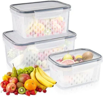 Image de Lot de 3 bacs de rangement en plastique pour compartiment congélateur, avec couvercles, 0,85 L + 1,75 L + 3,3 L, gris