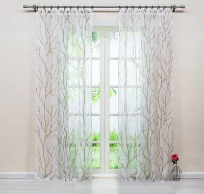 Produktbild von Joyswahl Vorhang Voile Gardinen HxB 225x140cm Fensterschal mit sandigem Zweigmuster Kräuselband halbtransparent Sand 1 Stück