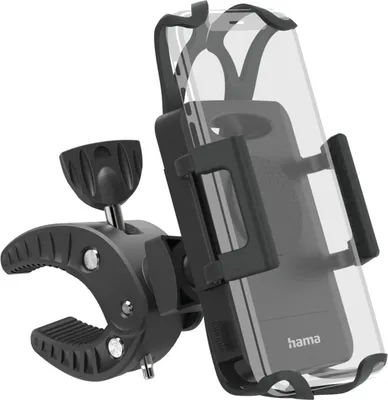 A black and clear bicycle phone mount is shown against a white background.
