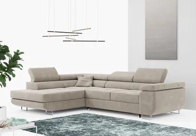 Produktbild von Ecksofa L-Form Couch mit Schlaffunktion und Verstellbare Kopfstützen - GUSTAW - Beige - Links