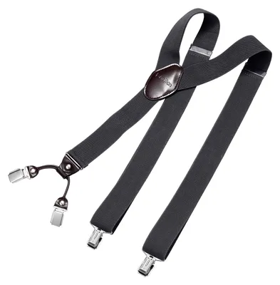 Produktbild von DonDon Herren Hosenträger 3,5 cm breit 4 Clips mit braunem Leder in Y-Form elastisch und längenverstellbar - dunkelgrau