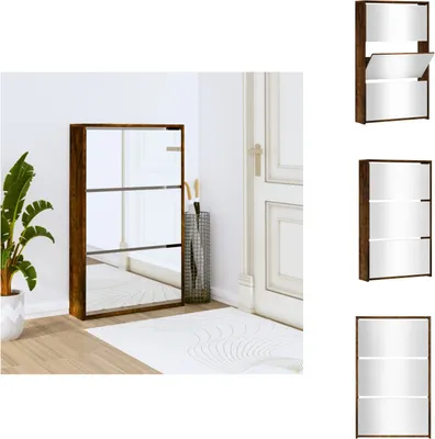 Obrázek produktu pro vidaXL Botník se zrcadlem 3 přihrádky, kouřový dub 63x17x102,5 cm - Botníky a skříně