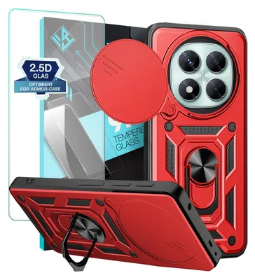 Produktbild von Armor Handyhülle für Xiaomi Redmi Note 14 Pro 5G  mit 9H Displayglas Displayschutz Kameraschutz Handy Panzer Case Cover Schutzhülle Outdoor Farbe: Rot