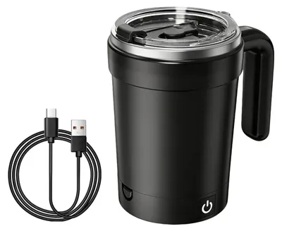 Produktbild von Selbstrührender Kaffeebecher mit Deckel, 380ml, USB-C wiederaufladbar, mit Temperaturanzeige, tragbar & auslaufsicher