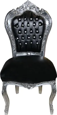 Produktbild von Casa Padrino Barock Esszimmer Stuhl Schwarz Lederoptik / Silber mit Bling Bling Glitzersteinen - Limited Edition