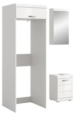 Productafbeelding van Badkamermeubelset "Scout" (B/H/T: 121x200x68 cm) in hoogglanzwit en wit