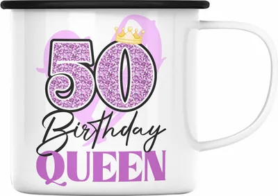 Produktbild von Trendation -  50. Geburtstag Emaille Tasse Frau Geschenk 50er Geschenkidee 50 Mutter Frauen Lustig Geschenke (Schwarz)